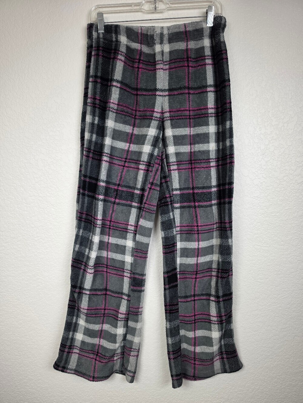 Medium Y2K Vintage Grey Pink Plaid Fuzzy Pajama Pants